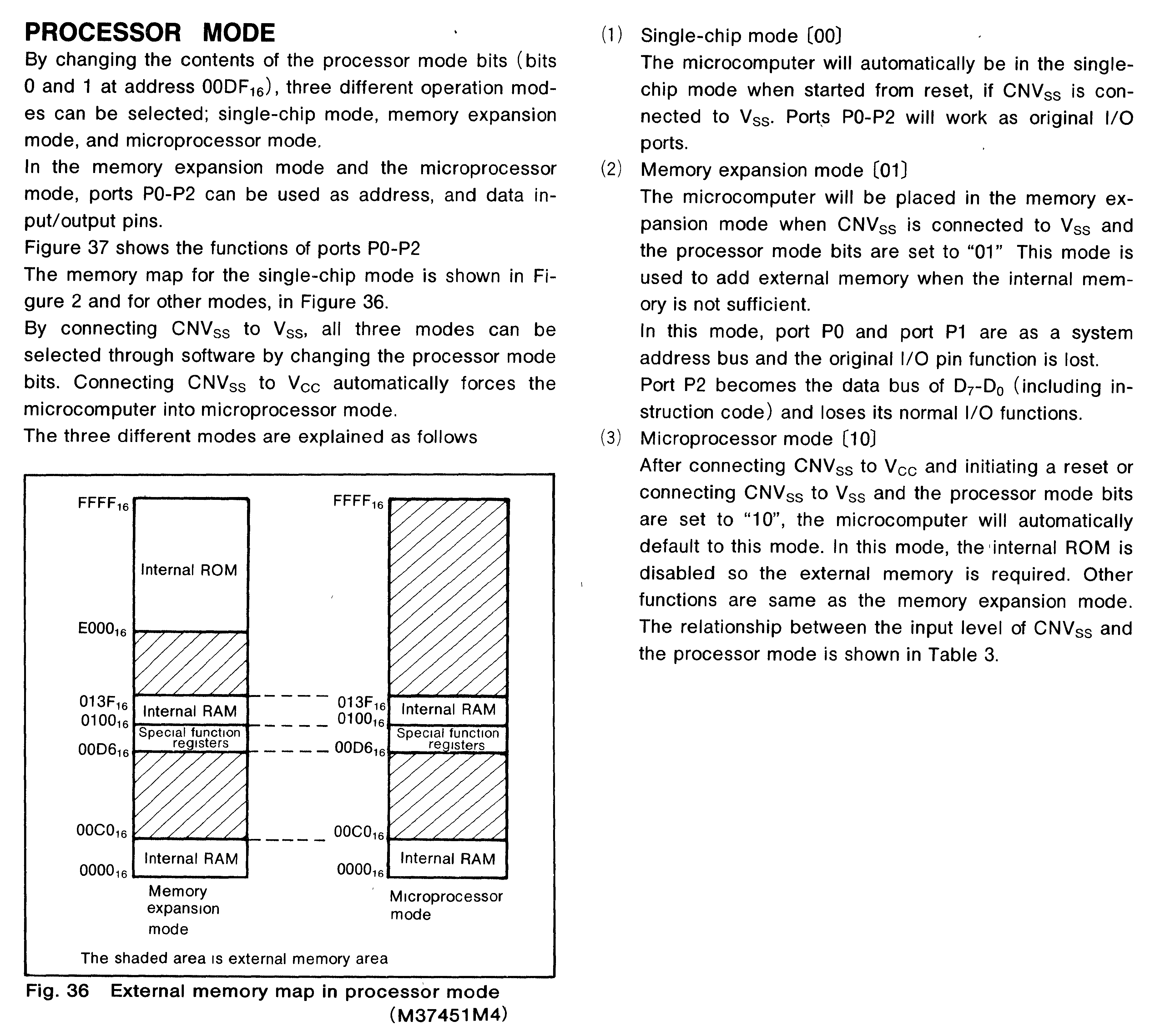 Mitsubishi M37451 processor modes